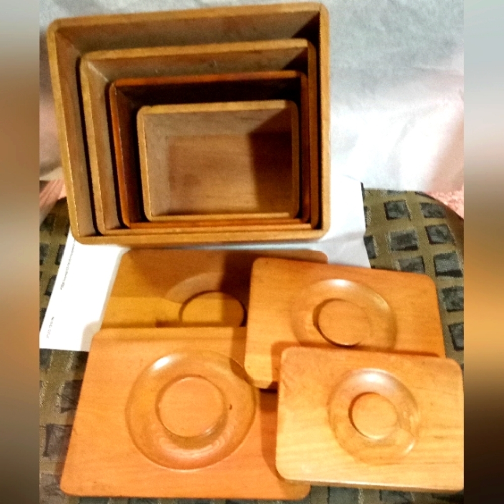 Vintage 4 PC Solid Wooden Canister Set Square,I'd century Modern